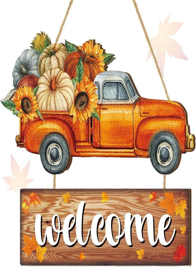 BWFY Fall Thanksgiving Door Sign, Wooden Harvest Decorations, Indoor Outdoor Farmhouse Porch Decor (2) - Image 1